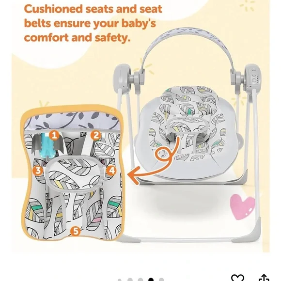 Leaf Pattern Baby Swing- Used Once - Picture 5 of 6